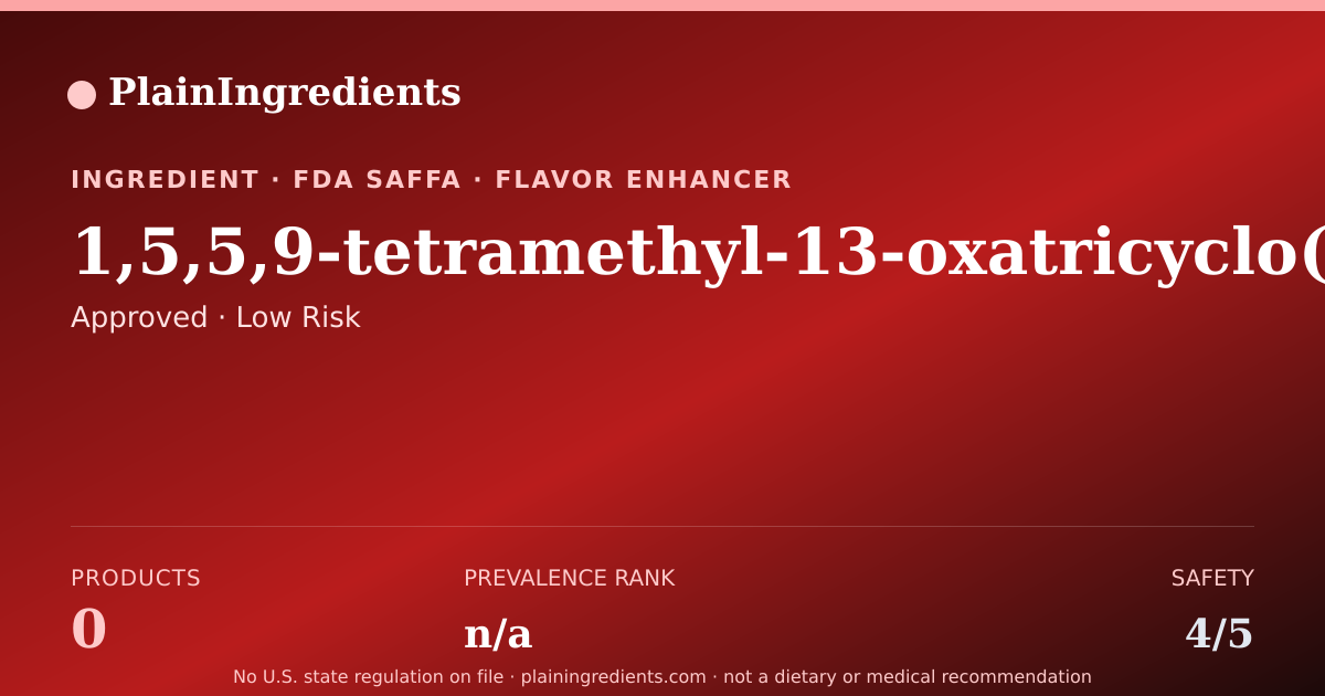 Shareable card for 1,5,5,9-tetramethyl-13-oxatricyc…: Safety Score & FDA Status | PlainIngredients