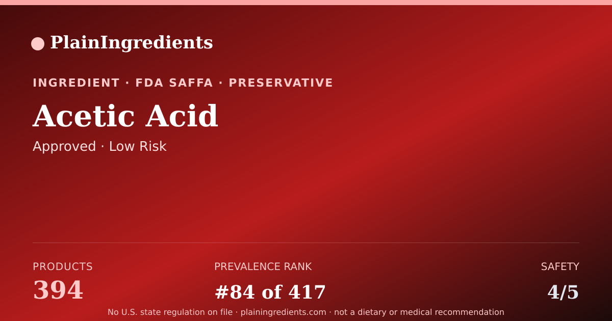 Shareable card for Acetic Acid: Safety Score & FDA Status | PlainIngredients