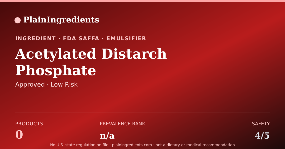 Shareable card for Acetylated Distarch Phosphate: Safety Score & FDA Status | PlainIngredients