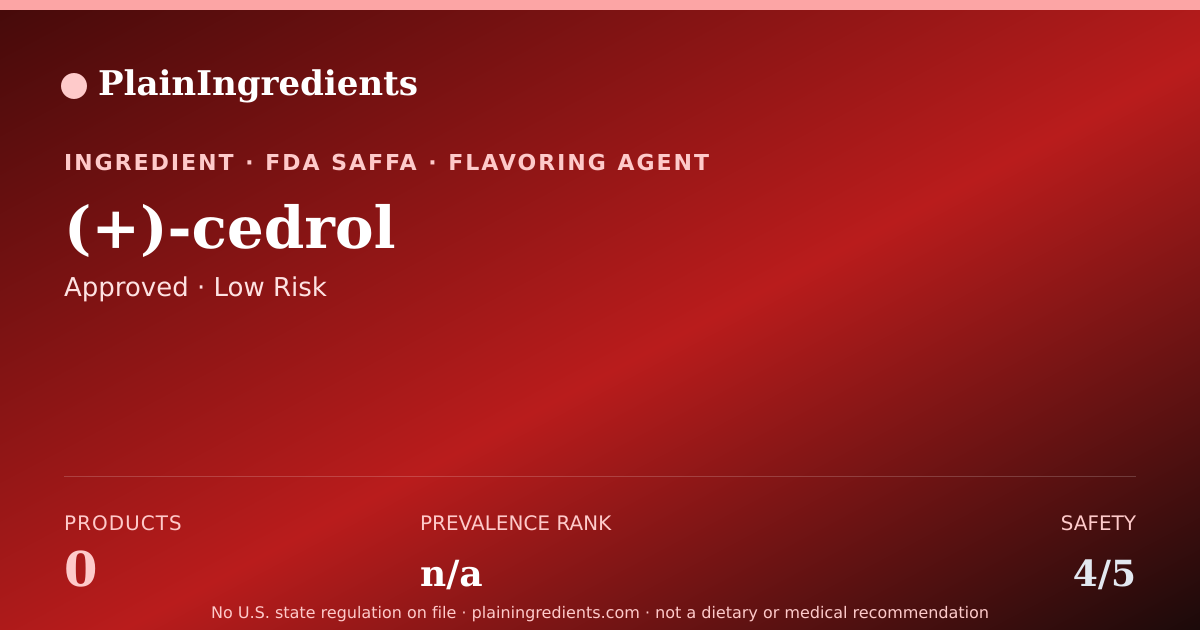 Shareable card for (+)-cedrol: Safety Score & FDA Status | PlainIngredients